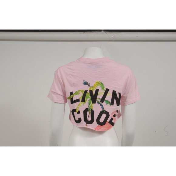 Livin Cool Womens The Webster Crop Top Small Pink Raw Hem Floral Palm Tree Shirt - Picture 5 of 10